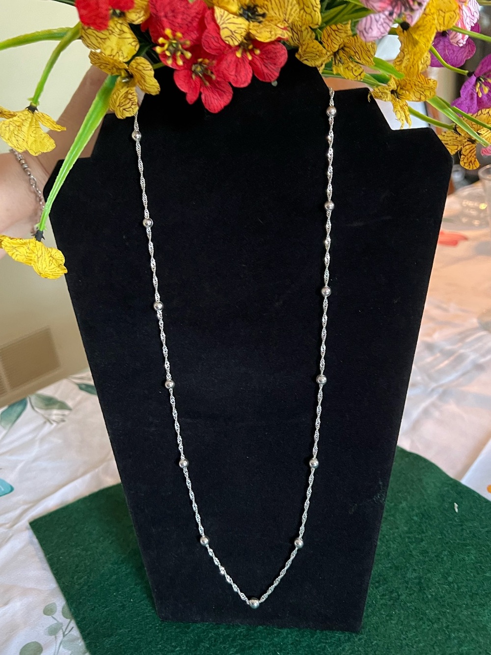 Sterling Silver Beaded Station Necklace 24”